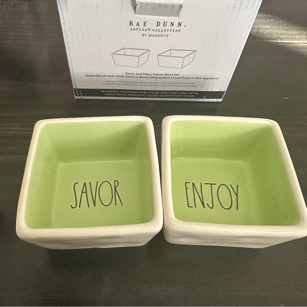 NWT Rae Dunn Savor and Enjoy Square Ceramic Bowl Set